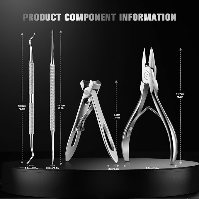 FERYES 4PCS Ingrown Toenail Kit – Toenail Clippers for Thick and Ingrown Toenails, Toe Nail Clipper with Thick Toenail File and Toenail Lifter - Complete Toenail Care Set for Men and Women, Silver