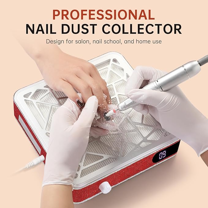 Nail Dust Collector, Powerful Vacuum Fan Vent Dust Collector Extractor Dust Suction Machine for Acrylic Nails Polishing, Nail Salon, Red Diamond