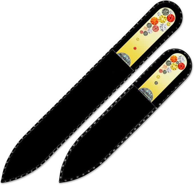 Mont Bleu Premium Set of 2 Glass Nail Files - Hand Decorated with Crystals - Nail Supplies - Improves Nail Strength - Nail File