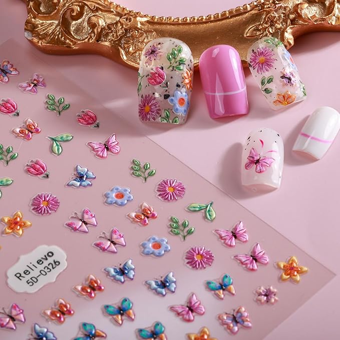 Flower Butterfly Nail Art Stickers Decals 3D Self-Adhesive Butterfly Flower Nail Stickers Design Pegatinas Uñas for Nail Art Manicure Tips Decoration