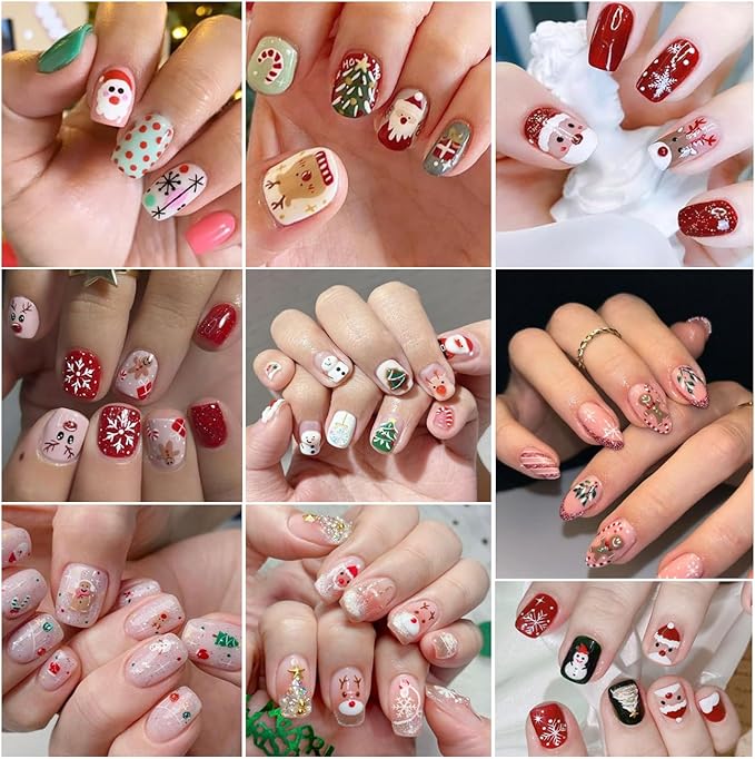 6Sheets Cute Christmas Nail Art Stickers 5D Embossed Cute Santa Claus Elk Designs Nail Decals Self-Adhesive Snowman Snowflake Nail Sticker Xmas Tree Gingerbread Man Nail Decal for Women Nails Decor