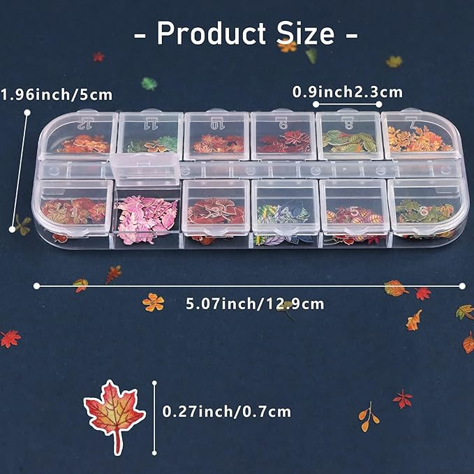 Kalolary 2 Boxes Maple Leaves Nail Art Sequins, 3D Fall Leaves Stickers for Acrylic Nails, Maple Leaves Wood Pulp Glitter Flakes for Autumn Nail Art Decorations