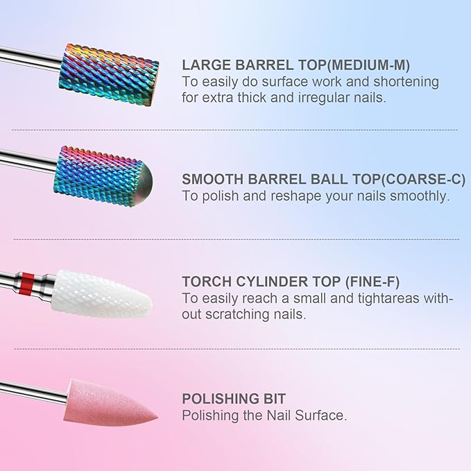 3/32'' Nail Drill Bits Set – 8pcs Tungsten Carbide & Ceramic and Diamond Bits for Acrylic, Gel & Cuticle Removal – Professional Electric Nail File Kit for Manicure, Pedicure – Home & Salon Use
