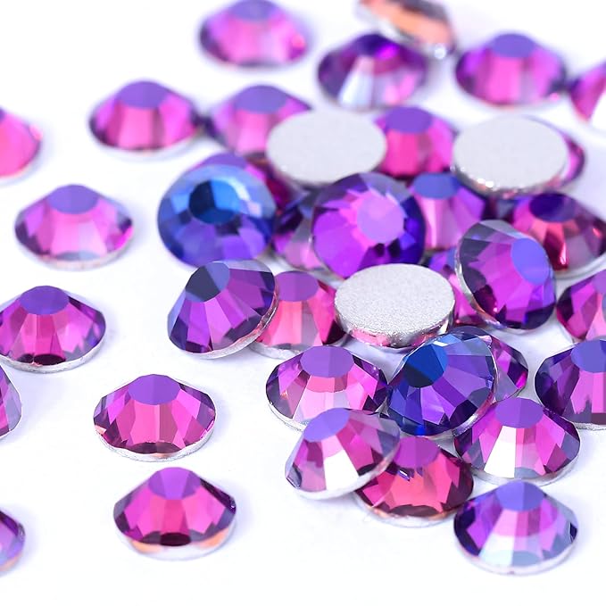 Novani Purple Rhinestones, Flatback Loose Crystal Gemstones 1440pcs Glass Rhinestones for Clothes Shoes Crafts Makeup Nail Art and DIY Decorations, Purple Velvet Rhinestone(SS12, 3mm)