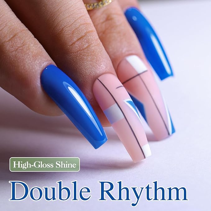 Double Rhythm Gel Polish 15ML Jelly Sheer Pastel Light Milky Color Pearl White Bottle 1 PC 0.5 OZ Full Size Nail Art Salon at Home (Dark Blue-D1335)