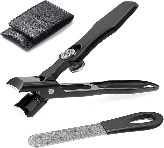 Toenail Clippers for Men Thick Nails Large Wide Jaw Opening Portable Ultra Sharp Nail Clippers with Catcher Heavy Duty Fingernail Cutter for Adult Seniors Women (Black with File)