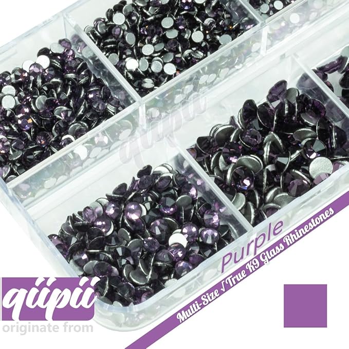 2550pcs Purple Nail Art Flatback Rhinestones for Face Makeup Tanzanite Purple Nail Gems Gemstones K9 Glass SS4SS20 6 Sizes Diamonds Stones Crystals w Tweezer & Picking Pen for DIY Crafts