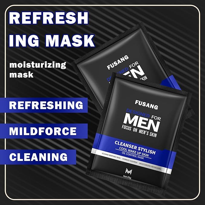 5 Pcs Mens Facial Sheet Mask,Hydrating Face Masks Skincare Gift Set for Men,Moisturizing Soothing Facial Masks,Easy to Use & Nourishing Face Mask Skin Care Set
