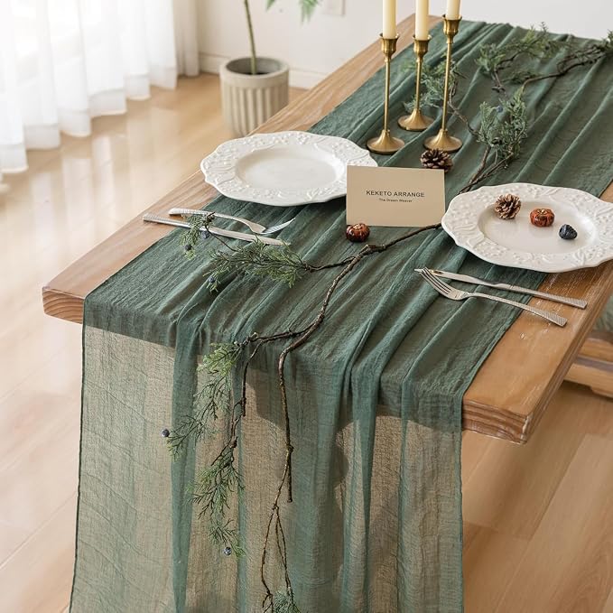 Forest Green Cheesecloth Table Runner 120 Inches - Image 2