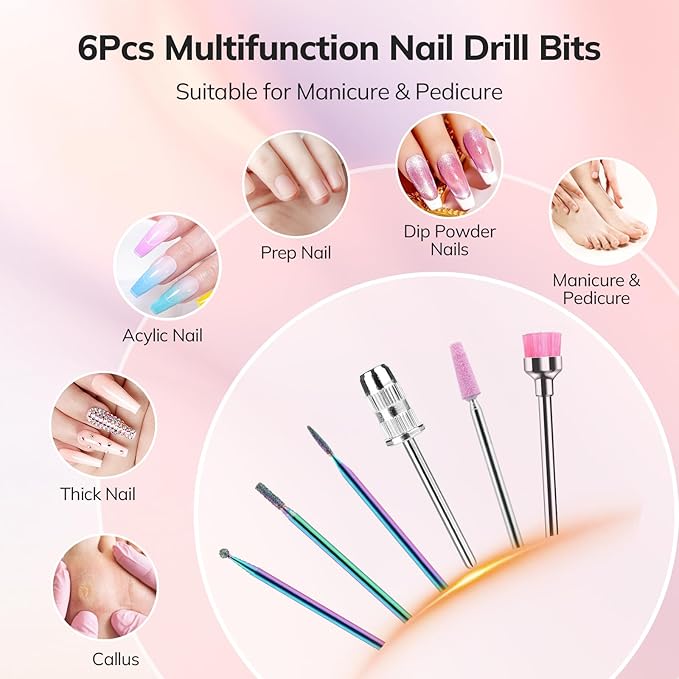 Lavinda Professional Nail Drill Machine, 35000RPM Electric Nail File Cordless Rechargeable Nail Efile for Acrylic Gel Nails, Manicure Pedicure Polishing Shape Tools for Salon Home Use-White