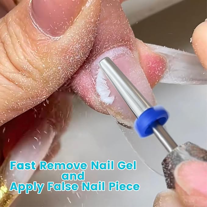 16mm 5 in 1 Nail Drill Bits for False Nail Apply, 3/32'' Tungsten Carbide Professional Bit, Slender Bit for Corners, Left & Right Hand Use, Manicure Cuticle Gel Polishing, Double Fine.
