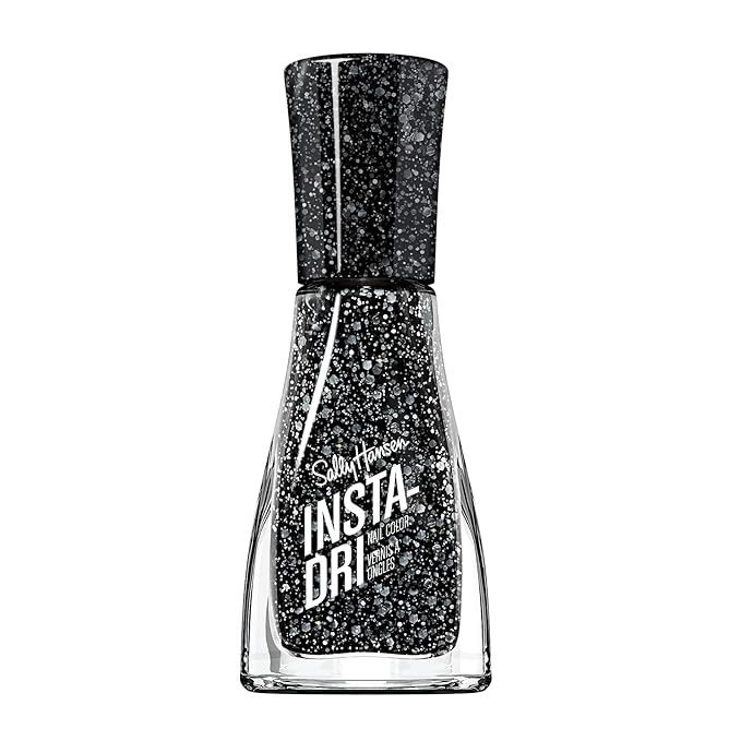 Sally Hansen Insta-Dri Nail Polish | Quick Dry, Long Lasting, Streak-Free Shine | Opaque, Glittery | 565 Powerslide | Black with White Glitter Nail Color