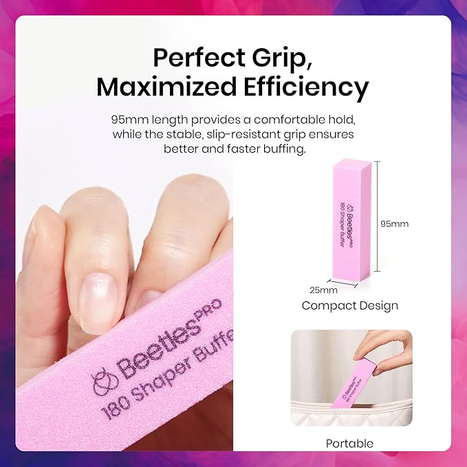 Beetles Nail Buffer Sanding Block 50 Pcs 180 Grit Polisher Buffing File 4 Sides Nail Files Pink Art Pedicure Manicure File for Acrylic Nails and Natural Nails