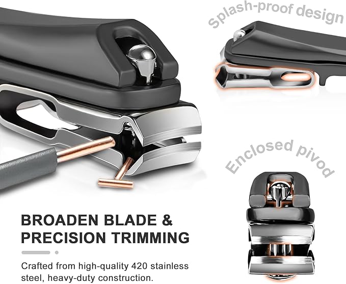 Toe Nail Clippers for Seniors, 360° Rotating Long Handle Fingernail Clipper Ergonomic Nail Cutter for Men Women Premium Steel Nail Trimmer with Glass Nail File for Thick Toenails (Black)