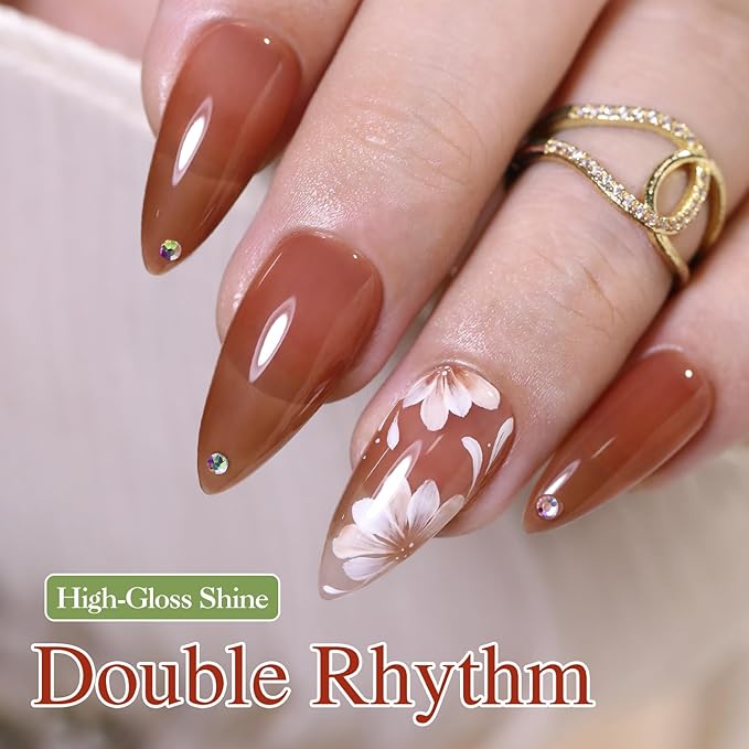 Double Rhythm Gel Nail Polish Set of 6 Colors Baby Light Pastel Milky Nail Polish Starter Kit Art DIY Salon Home (Jelly Sheer White Nude Brown Coffee,Kit 19)