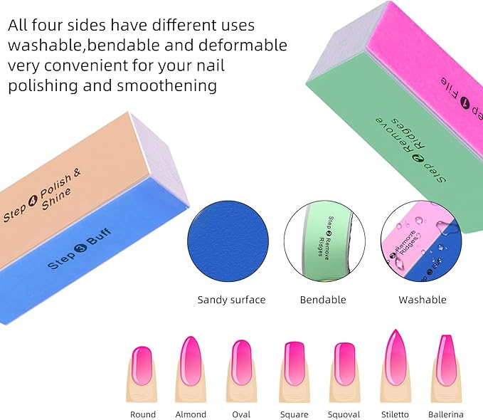 SKYPIA 4 Way Nail Buffer Block Nail Files and Buffers, Smooth & Buff & Shine Professional Nail Files (4 Counts)