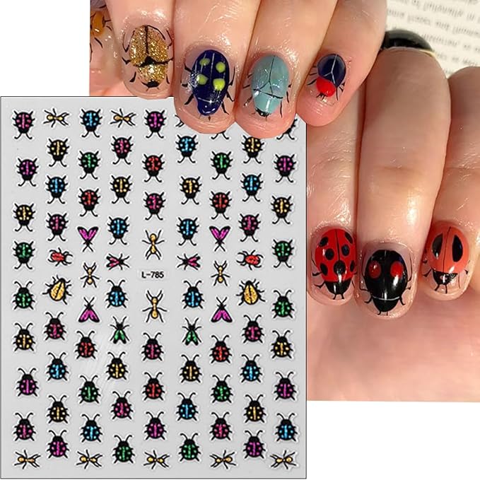 6Pcs Insect Nail Art Stickers Decals 3D Glitter Summer Nail Decals Ladybug Spider Nail Stickers Colorful Ladybug Dragonfly Nail Design Supplies Spring Butterfly Stickers for Women DIY Salon Manicure