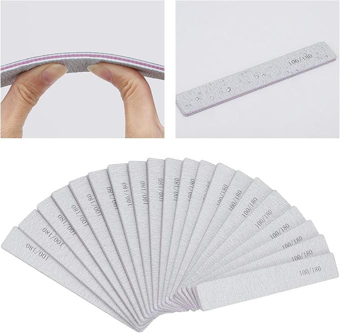 25 Pack 100/180 Grit Nail Files for Acrylic Nails, Rectangle Double Sides Emery Boards Fingernail Files Professional Nail Buffering Files