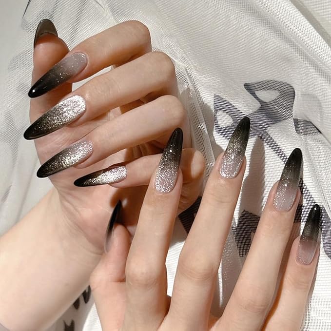 Nail Polish Strips, 32PCS Salon Quality Wraps, Long Lasting Gel Nail Stickers for Women Easy Apply& Remove (Night Glitter Black)