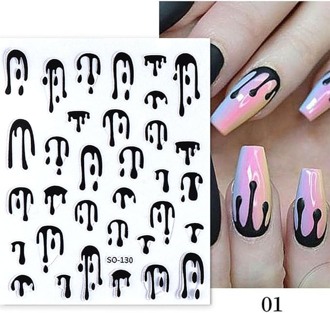 8Sheets Halloween Nail Art Stickers - Gold Water Drop Fluorescence Design, Glossy 3D Self-Adhesive Supplies for Women's Manicure and French Nails