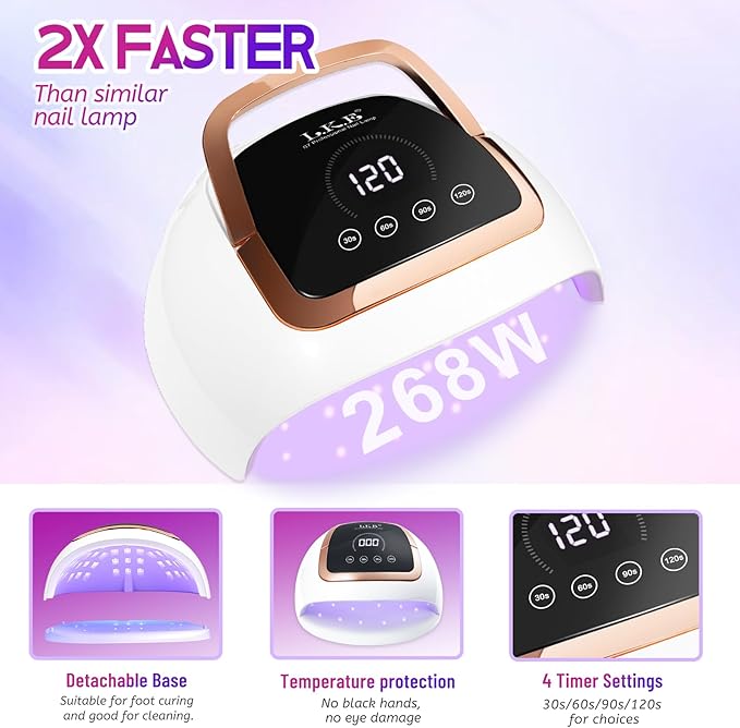 Wisdompark 268W UV LED Nail Lamp, Nail Dryer for Gel Polish, 4 Timers Curing Lamp Professional Nail Light, 66Pcs Uv Beads and Automatic Sensor (Black)