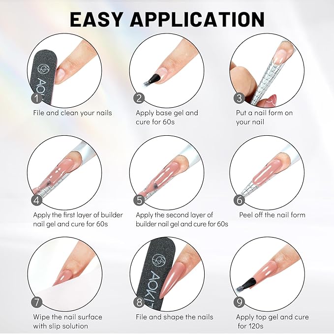 Aokitec Builder Nail Gel, 15ml Clear Gel Builder for Nails 7-in-1 Nail Extension Gel in Bottle Hard Gel for Nail Strengthen & Repair Adheasive Rhinestones Nail Art Design for Nail Salon Home DIY Gift