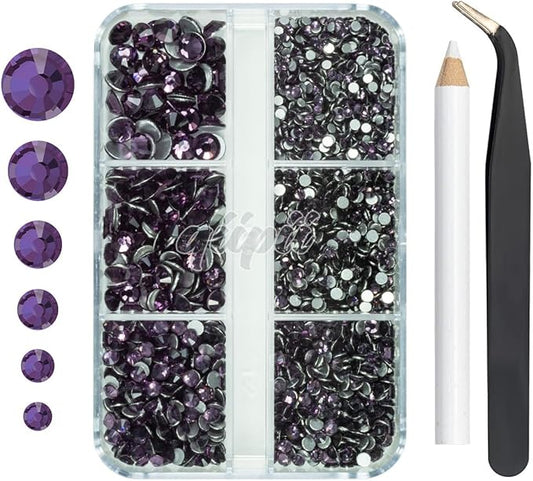 2550pcs Purple Nail Art Flatback Rhinestones for Face Makeup Tanzanite Purple Nail Gems Gemstones K9 Glass SS4SS20 6 Sizes Diamonds Stones Crystals w Tweezer & Picking Pen for DIY Crafts