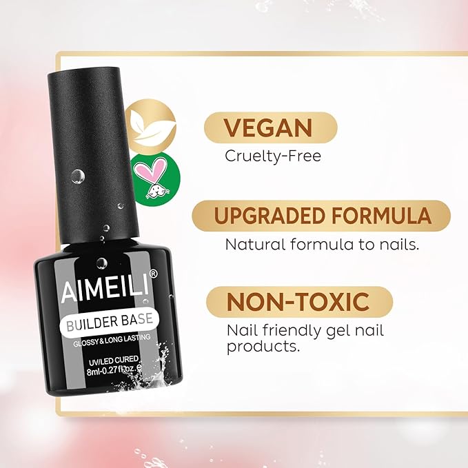 AIMEILI Builder Nail Gel, Hema Free, Cruelty Free, Vegan, Clear Nail Strengthener Enhancement Building Rubber Base Coat for Manicure 8ml