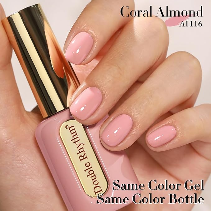 Double Rhythm 0.50 OZ Gel Polish Hema Free Same Color Same Bottle Golden Round Translucent Neutral Natural Milky 15 ML Jelly UV Polish Art DIY at Home (Cream Pink-C1116)