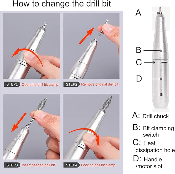 Electric 45000RPM Nail Drill Machine Rechargeable Portable Nail File Electric DIY Nail Drill Kit with Smart LCD Screen for Gel Nail Manicure and Pedicure Reflective Body etc(Multicolor)