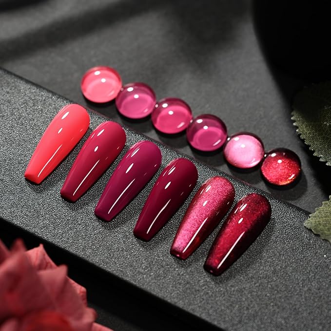 GAOY Mauve Gel Nail Polish, Magenta Cat Eye Gel with Magnet, Dark Pink Color Set Salon Manicure and Nail Art DIY at Home