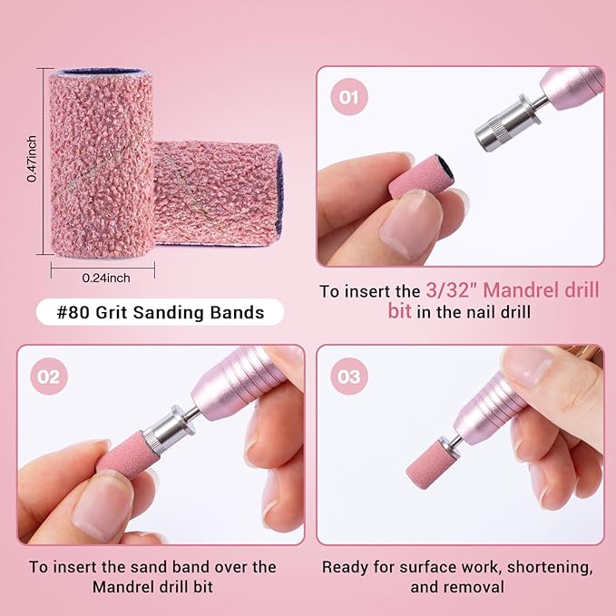 MelodySusie 100 Pcs Nail Drill Bits Sanding Bands for Nail Drill 80 Coarse Grit Nail File Sanding Bands for Acrylic Nails Gel Manicures and Pedicure
