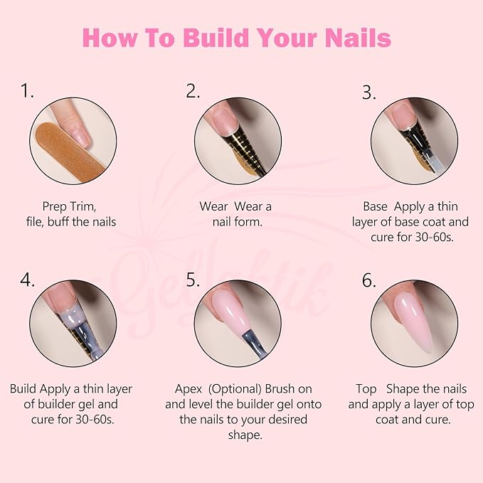 Builder Gel for Nails, 4X15ml 7 in 1 Builder Gel Nail Polish, LED Lamp Cured for Clear Rubber Base & Strengthener Extensions, Thickening, Repair (Clear, White, Nude, Pink)