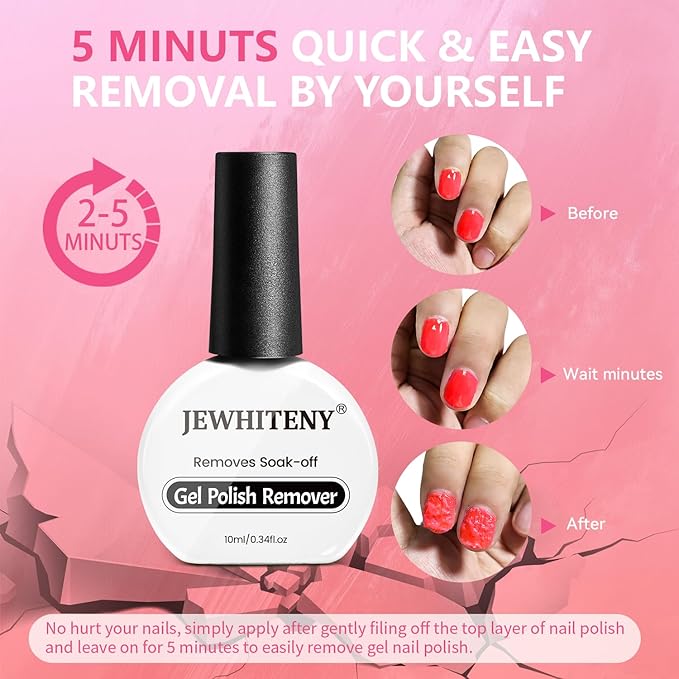 JEWHITENY Gel Nail Polish Remover Set: 2 Bottles of 10ml Nail Polish Remover and two manicure tools,Quickly and Easily Remove Nail Polish Without Soaking or Wrapping professional Gel Remover for Nails