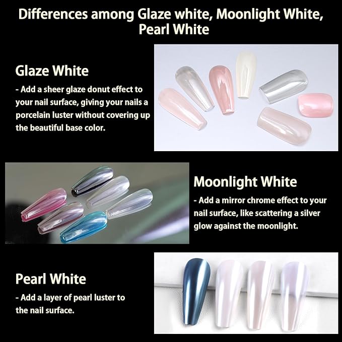Allstarry Glaze White Chrome Nail Powder Metallic Sheer Donut Effect Aurora Magic Nail Glitter Powder Transparent Glossy Nail Powder Ice Aurora Dust Nail Powder for Nail Art Decoration Resin Craft