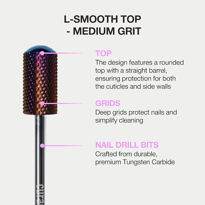Curacoro Nail Drill Bits 3/32'' - L-Shaped Smooth Stop Barrel Carbide Bit (Medium) for Professional Finish, Refine & Smooth Acrylic or Gel Nails, Nail Art Pedicure Manicure Salon & Home