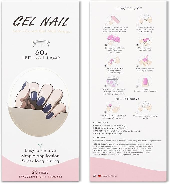 JMEOWIO Semi Cured Gel Nail Strips Royal Blue Gel Nail Stickers Nails Art Design Decoration Accessories