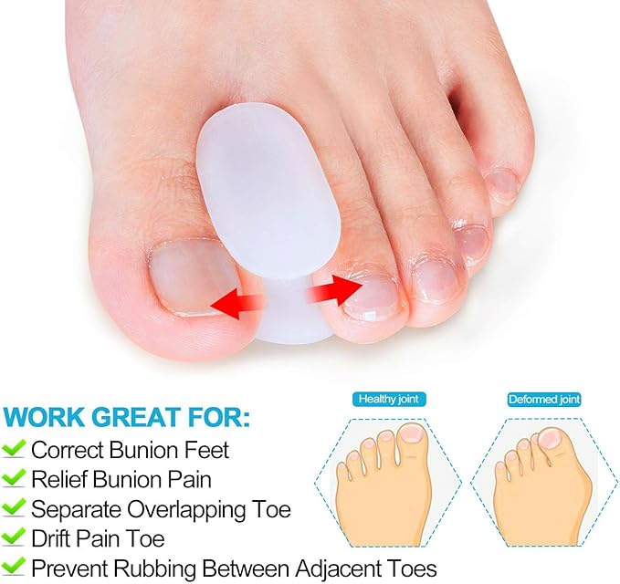 Povihome 10 Pack Gel Bunion & Toe Spacers Separators (0.3'' Thick) and Straightener Orthotics for Bunion Overlapping Toes, Bunion Toe Pain Relief - S Size