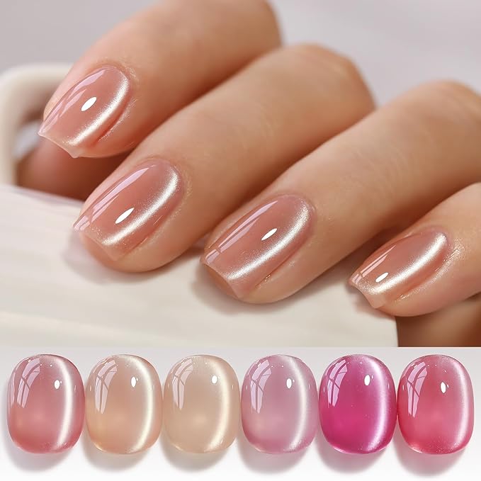 Double Rhythm 6 Colors Cat Eye Gel Polish Set Shimmer Glitter with Magnet Holographic Reflective Magnetic UV Nail Art Kit (6-Kit-49)