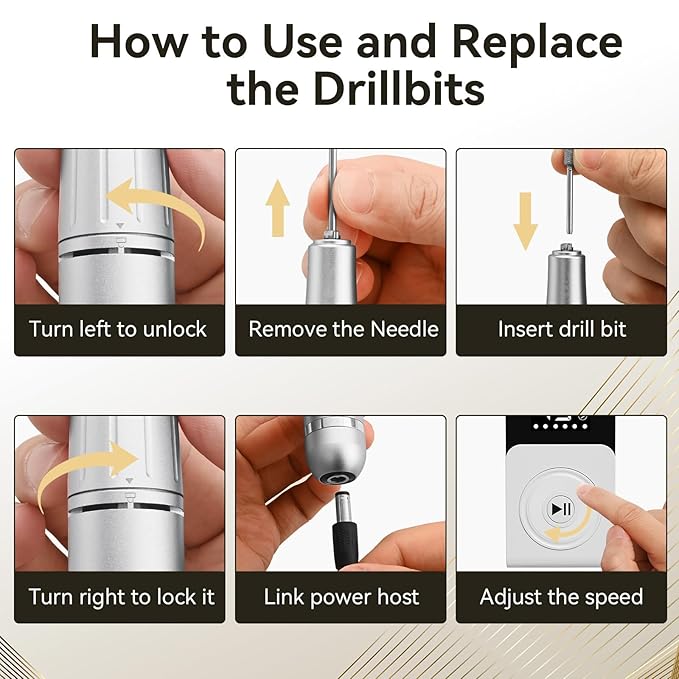 Cadrim Portable Electric Nail Drill Professional 45000 RPM, 2025 Upgrade-Speed Control Disc, Rechargeable Electric Nail File for Acrylic Gel Nails, Nail Drill Kit for Salon Home, White