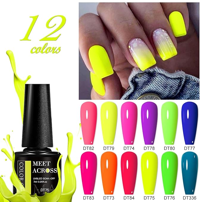 MEET ACROSS 12PCS Gel Nail Polish Set, 12 Colors Gel Nail Kit Art Design Soak Off UV LED,Nail Art Design Gifts for Women (SET-1, 12PCS)