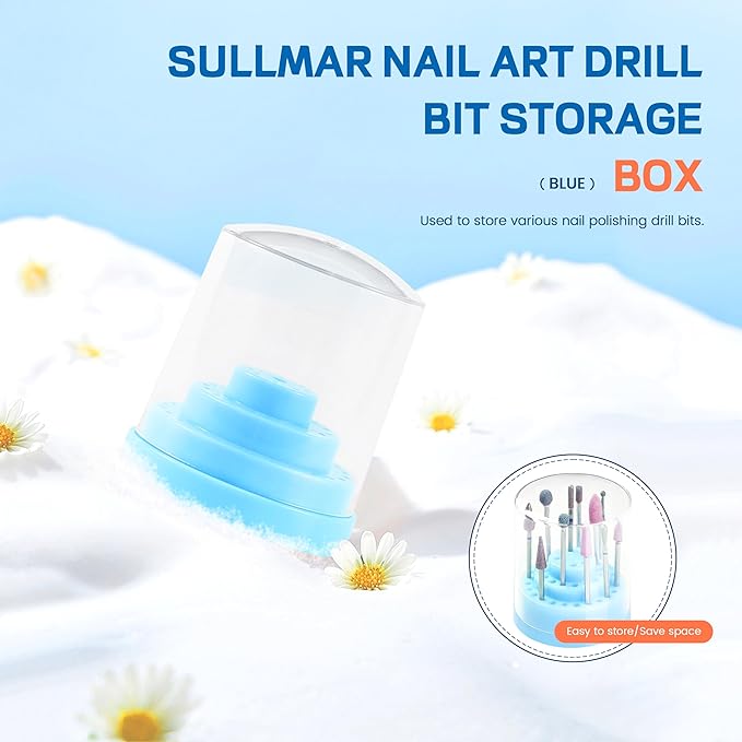 Nail Soaking Tray Box Cleaner Pot for Scissors Tweezers Nail Art Tools Manicure Soaking Tray Clean Box (Drill Bits Organizer -Blue)