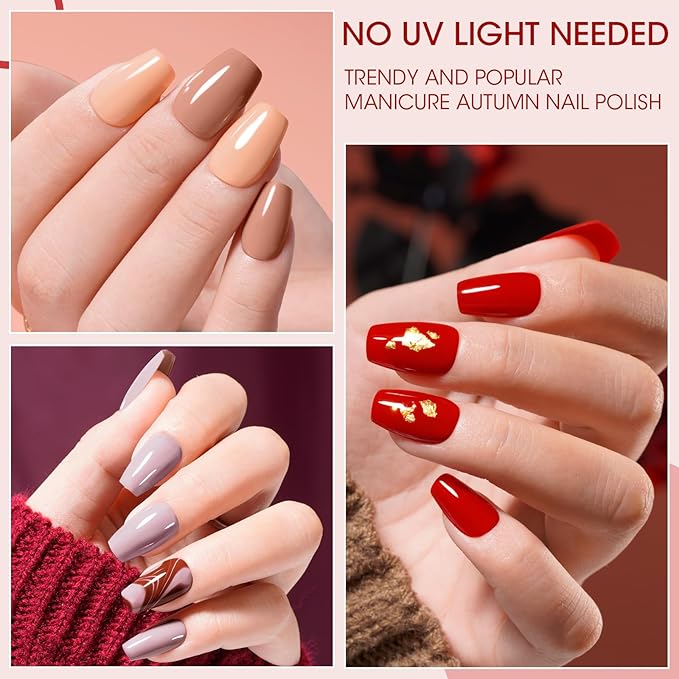 GELLEN Nail Polish Set, Nude Red Brown Quick Dry Traditional Regular Nail Polish Fall Winter 6 Colors Set for Fingernails Toe Nails Acrylic Natural Nails Home Salon, Non UV Gel, Hema Free, Non-toxic