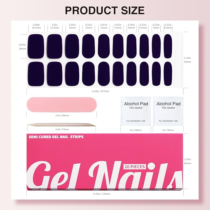 Semi Cured Gel Nail Strips, 20 PCS Stickers Work with UV Light, Gel Nail Wraps, Salon Quality & Easy to Use - Haze Blue