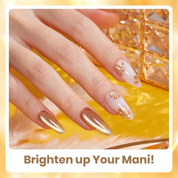 beetles Christmas Gel Polish Set - Daring Glow Collection, Gold Cat Eye Gel Colors Red Gold Glitter Shimmer Yellow Orange Christmas Nails Art Soak off Uv LED Manicure Nail Trend Gift for Women