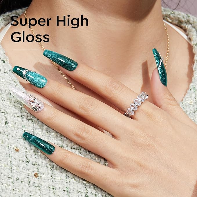 modelones Gel Nail Polish Set 2 PCS 15ML White Green Cat Eye Glitter Holographic Shimmer Nail Polish With Magnet Soak Off Led Manicure Art DIY Salon Gift For Women Girl