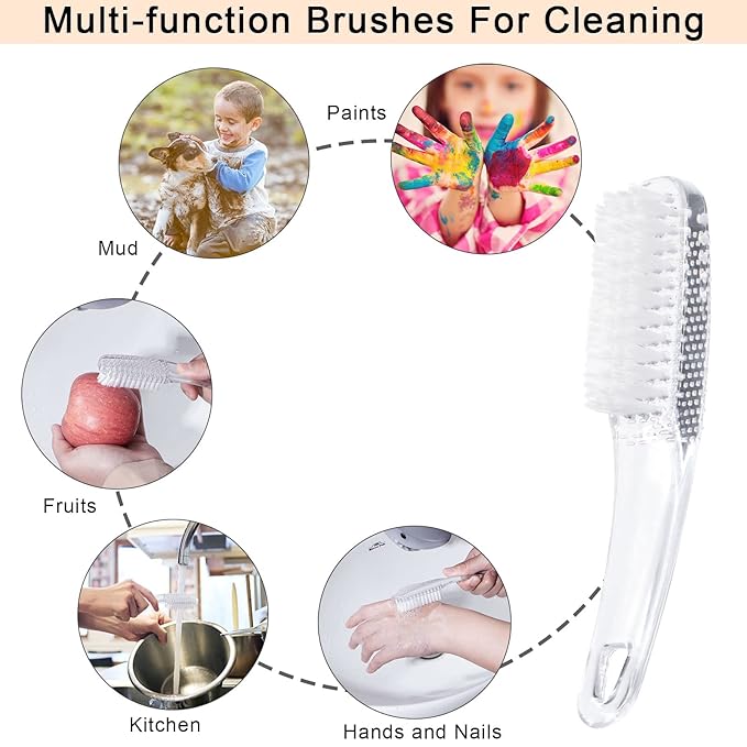 6 Pcs Handle Grip Nail Brushes for Cleaning, Long Handle Fingernail Cleaner, Hand Nail Toes Cleaning and Scrubbing Brushes, Pedicure Nail Scrubber Non-Slip for Men and Women, Clear