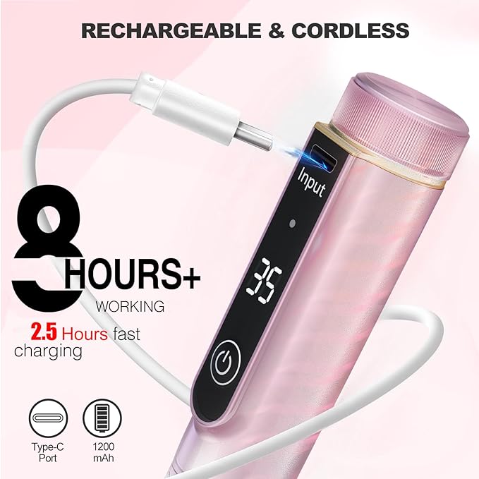 Cordless Nail Drill, 35000RPM Professional Efile Nail Drill Machine, LCD Display Rechargeable Portable Electril Nail Drill with 12pcs Bits and 6pcs Sanding Bands for Acrylic Nails Gel Polish Remover
