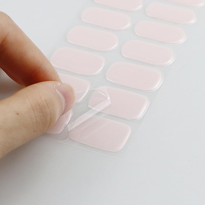 JMEOWIO Gel Nail Stickers Cream Light Pink Semi Cured Gel Nail Strips Wraps UV/LED Nails Art Design Decoration Accessories