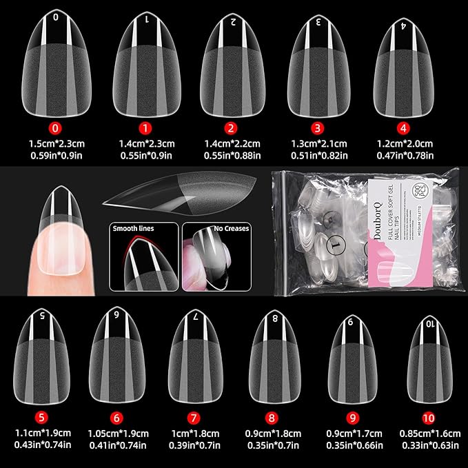 Major Dijit Gel Nail Kit - Beginner Gel Nail Set with Nail Drill, 0.5oz 4-in-1 Nail Glue, 500PCS Medium Stiletto Nail Tips, Nail Clipper, UV Lamp for Nail Extension & Art (Medium Stiletto)